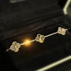 18k solid yellow gold Van cleef Alhambra style 5 motifs clover shape gold bracelet