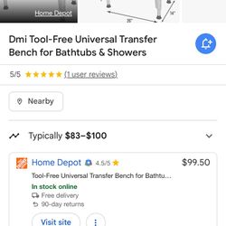 DMI Tool-Free Transfer Bench - Tub Bench With Backrest For Bathtubs + Showers 