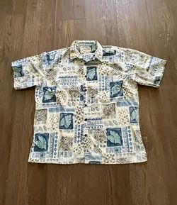 Vintage-Inspired Blue & Cream Hawaiian Button-Down Shirt - Men