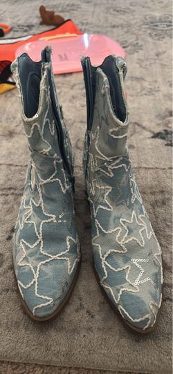 Denim Western Cowboy Ankle Boots