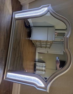 Decorative Wall Mirror Heavy Real Wood LED Lights