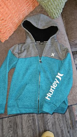 Hurley Big Kids' Boy or Girl Fleece Zip-Up Hoodie Gray Teal