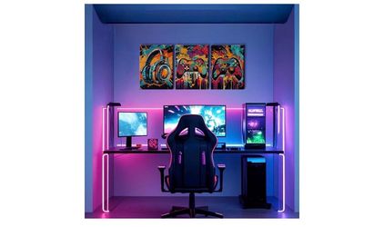 3Pcs Cool Gaming Wall Art Set, Retro Video Game Neon Gamepad Watercolor Canvas Prints for Boys Room, Teen Gaming Pictures Wall Decor, Gamer Painting A