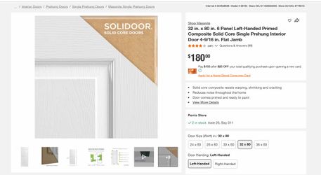 32 in. x 80 in. 6 Panel Primed Composite Solid Core Single Prehung Interior Door 4-9/16 in. Flat Jamb