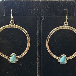 Silver tone Hoop Earrings With Faux Turquoise 