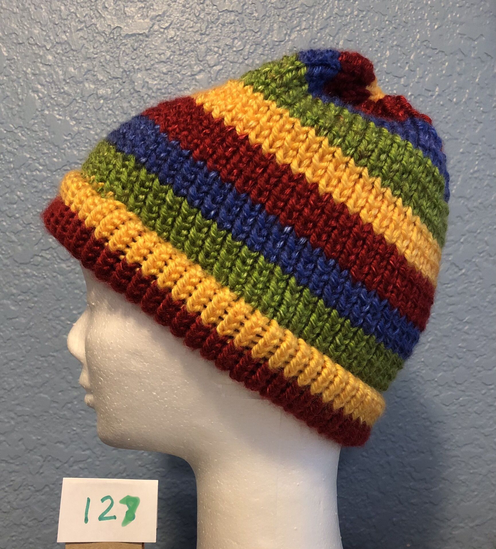 Colorful Striped Handmade Knit Hat for Child/Preteen/Small Adult