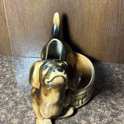 Vintage Dachshund Ceramic Planter Brown Drip Glaze Dog Dish Trinket Holder MCM Style