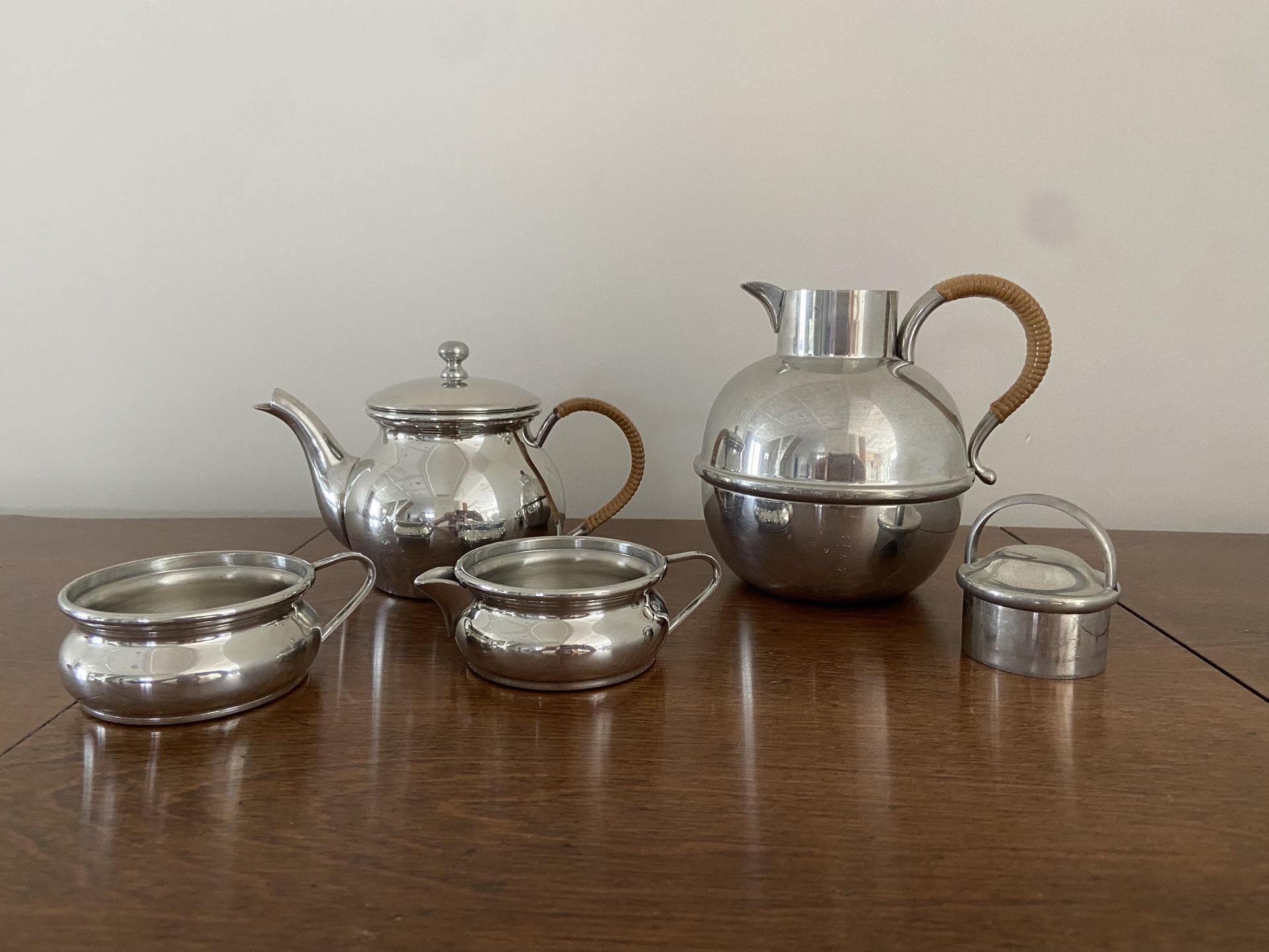 Queen Art Pewter Stackable Tea Set, 1930s