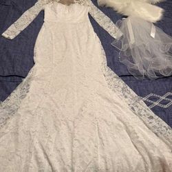 New Wedding Dress Set Size 10 Comes With Veil