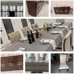 Prestige Collection by ESF Furniture in Walnut Modern Dining Room set Includes table chairs and buffet