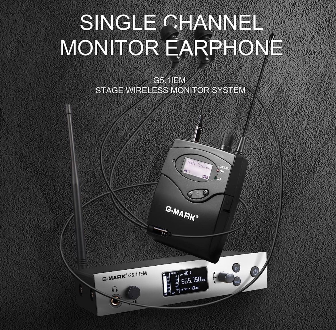 G-MARK in Ear Monitor Wireless System G5.1IEM Single Channel UHF Wireless Stage Return with in Earphone Frequency Selectable Metal Body for Stage Band