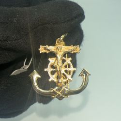14kt Yellow Gold Crucifix Anchor Pendant