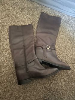 Brown Leather Knee-High Riding Boots