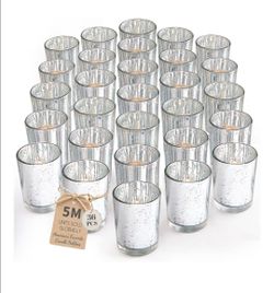 Votive Candle Holders Set of 24, Speckled Mercury Silver Candle Holders for Wedding Centerpiece Table Decorations, Tealight Candle Holder for Party Br