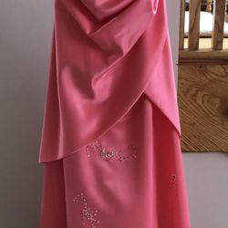 Elegant Coral Satin Gown with Embellishments in a size 3/4
