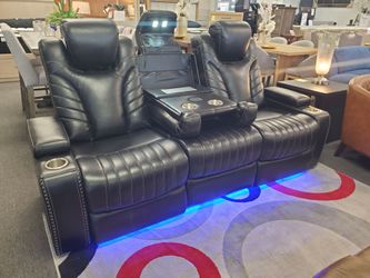 Black  Power Reclining Sofa with LED Lighting