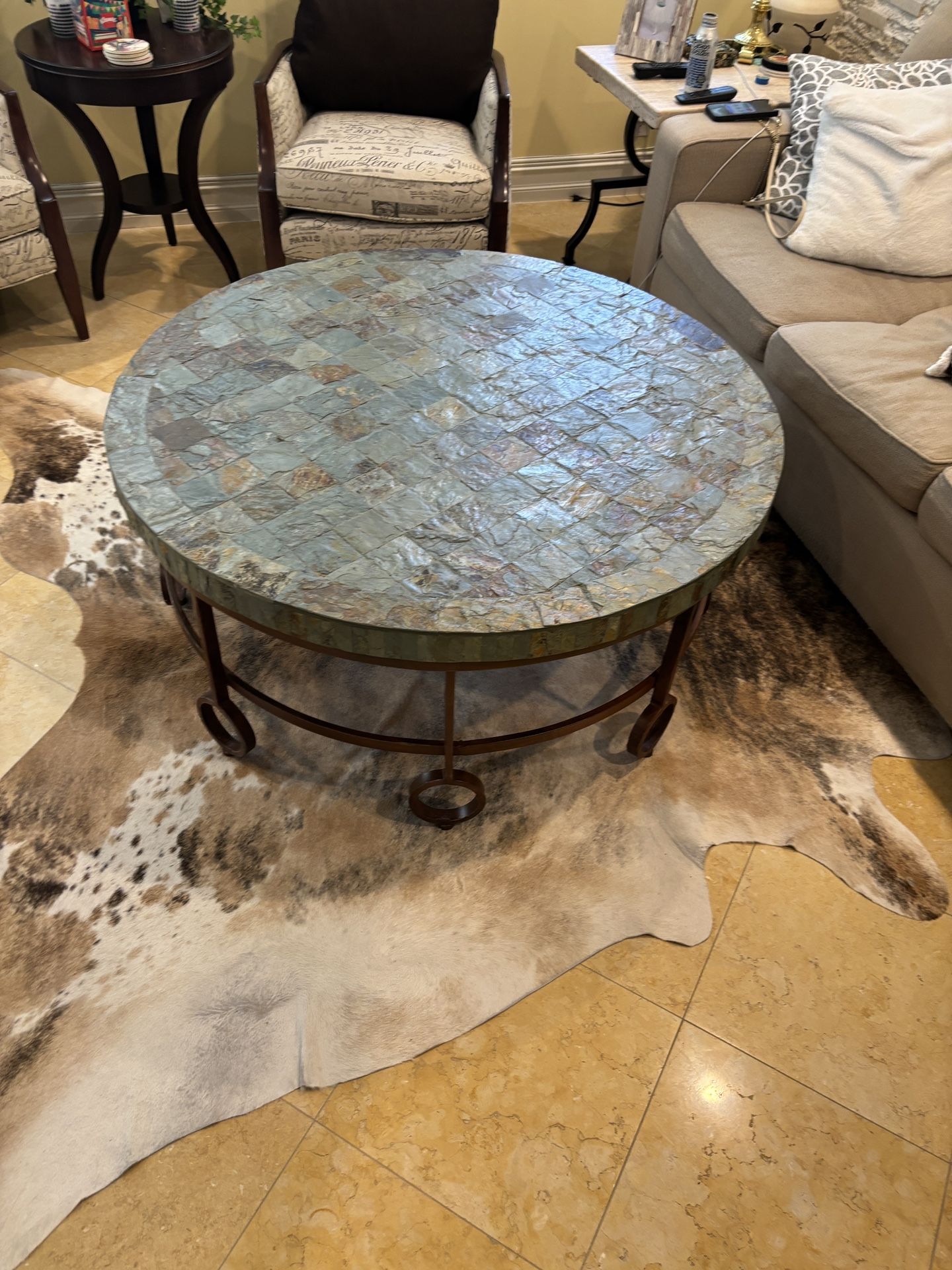 High End, Green Slate Coffee Table. Excellent Condition.