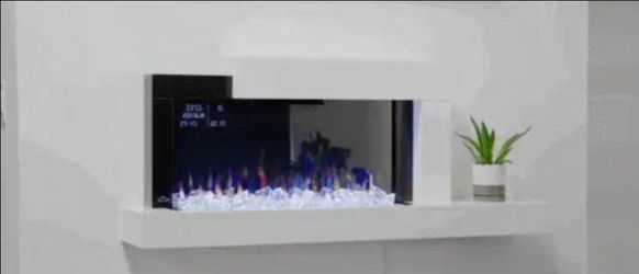 60'' White Wall Mount Electric Fireplace with Shelf