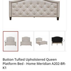 Home Meridian International- Button Rivet Tufted Bed Frame Queen Bed