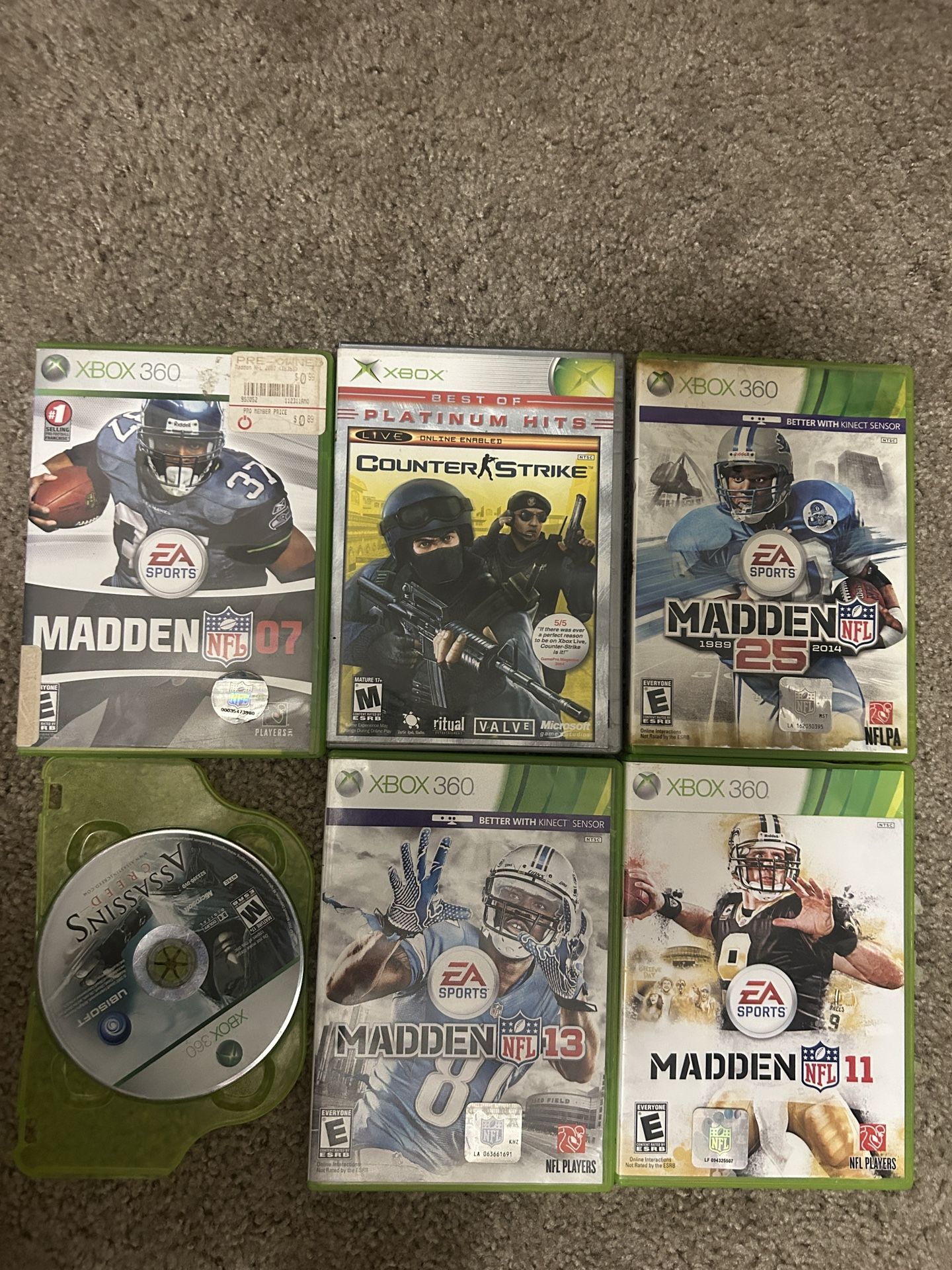 Entertaining Xbox 360 Game Lot (5 Games) – Counter-Strike, Assassin’s Creed, Madden, Irving, TX