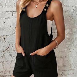 Women’s Casual Black Romper in Small Swoop Neck Casual Summer Wear 