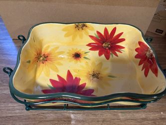 Temptations By Tara Sunflower Baking Dish With Serving Tray 