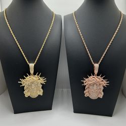 Gold & Rose Gold Rope Chain Necklace & Jesus Thorn Pendant Set 24inch