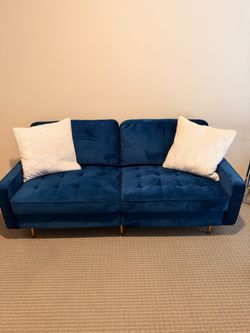 Blue Velvet Tufted Loveseat Sofa