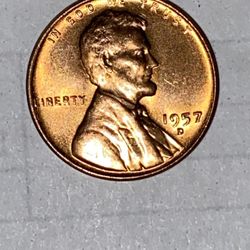 BU 1957D wheat penny red