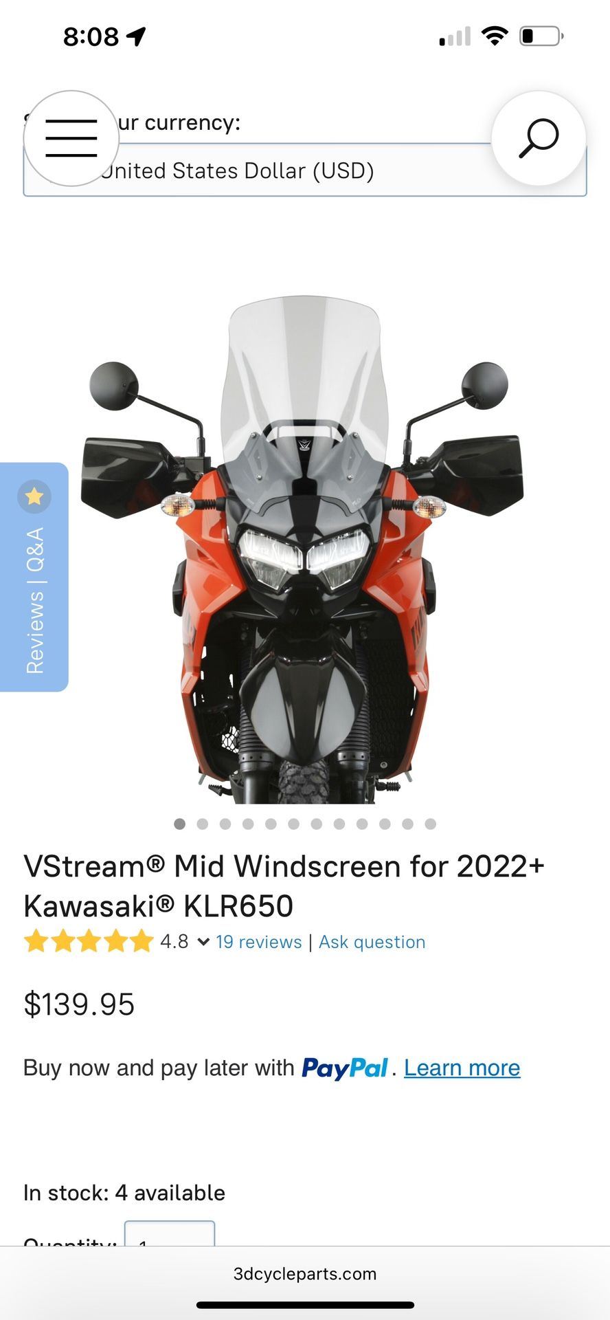 2022-2024 KLR650 V-Stream mid windshield