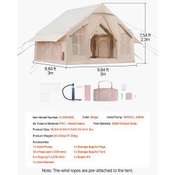 Inflatable Tents for Camping, 4-6 Person Easy Setup Blow up Tent with Hand Pump, 300D Oxford 4 Season Glamping Tent with Stove Jack 2 Doors & 4 Mesh W