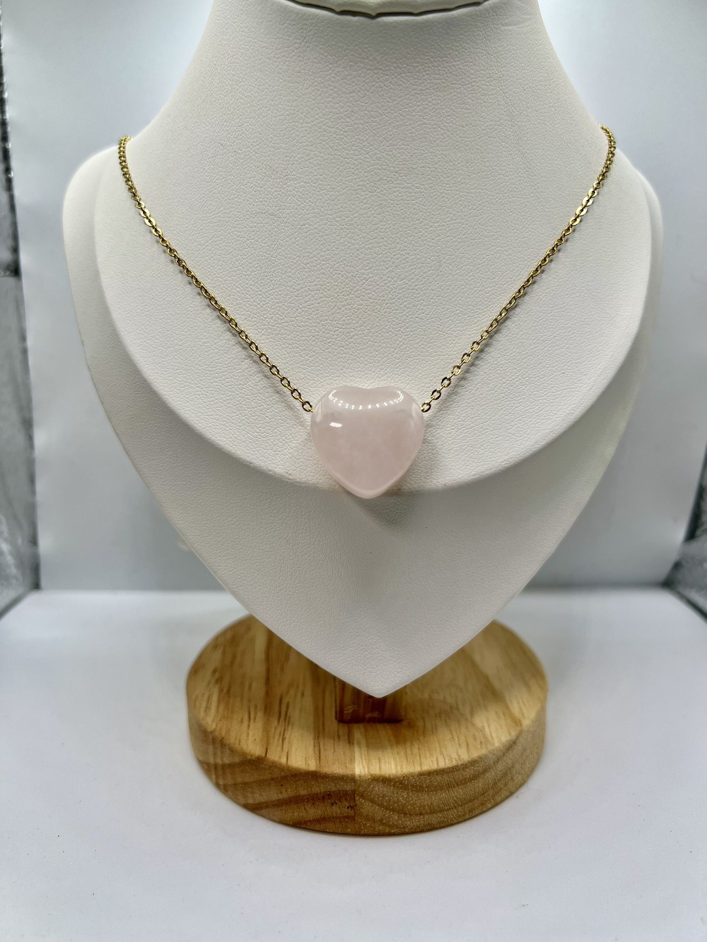 Rose Quartz Heart Gold Chain Necklace