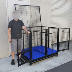 (New) $230 X-Large 49” Heavy-Duty Folding Dog Cage 49x38x43” Two-Door Crate Kennel w/ Divider 
