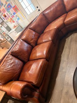 Brown Leather Sectional Sofa with Nailhead Trim