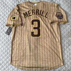 Jackson Merrill Jersey San Diego Padres Tan Pinstripe Large Mens Stitched Rookie