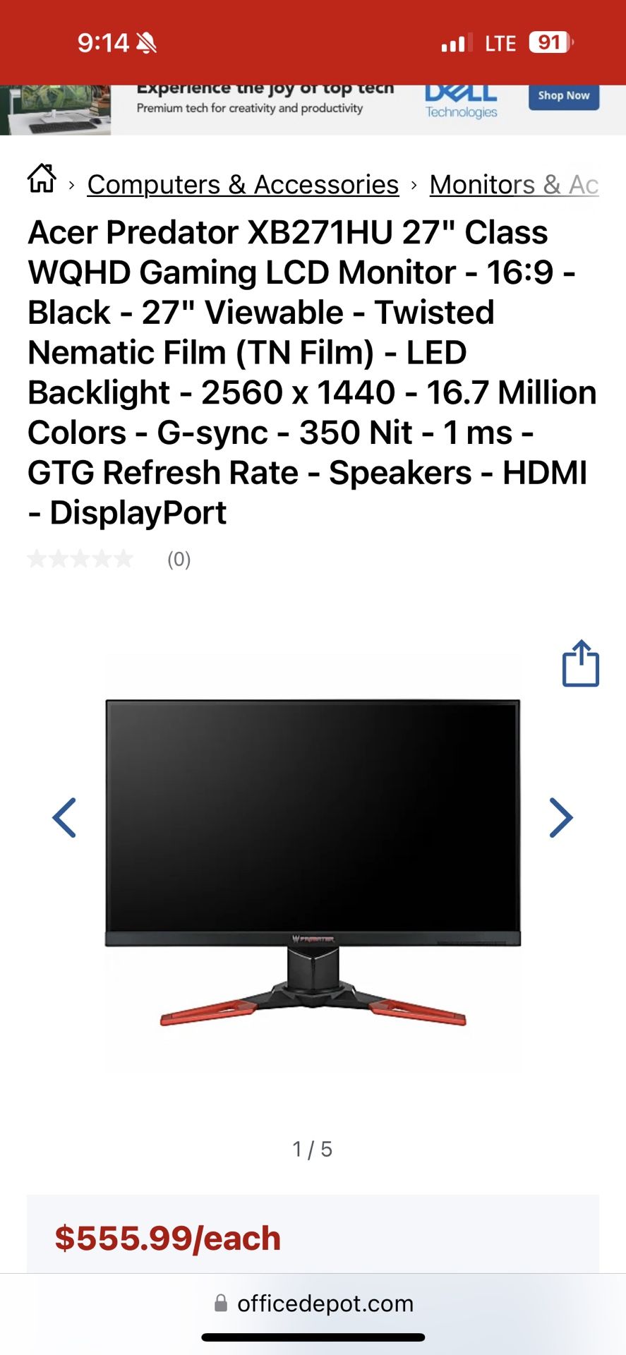 Acer Predator 27 Inch Monitor