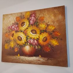 16 X 20 Hand Painted Oil Canvas Flowers 
