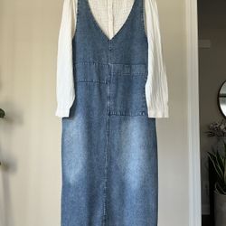 Women's Denim Jumper Overall Loose Pinafore Dress