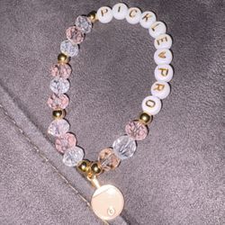 Homemade Beaded Faceted Crystal  Bracelet With Pickleball Paddle Charm