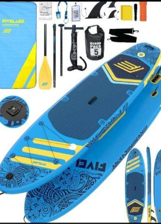 Brand New 2 Person 11 Foot INFLATABLE SUP W PADDLE PUMP FINS LEASH + MORE BNIB NEVER USED 