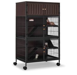 HABUTWAY 50" H Metal Large Ferret Cage, Rolling Chinchilla Cages with Removable Ramps & Double Door, Squirrel Cage with Locker, Small Animal Cages Woo
