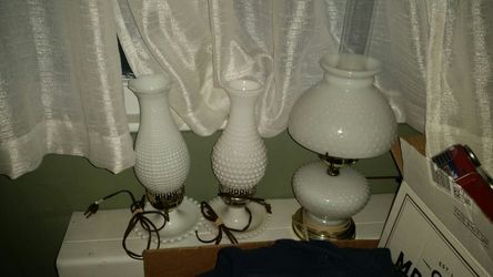 3.milk glass lamps