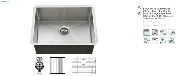 EcoChannels Undermount Stainless Steel Kitchen Sink 24x19x10