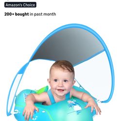 LAYCOL Baby Swimming Float Inflatable Baby Pool Float Ring with Sun Protection Canopy,add Tail no flip Over for Age of 3-36 Months