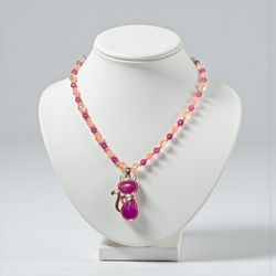 Amethyst Cat Stone Pendant Beaded Handmade Necklace
