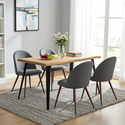 Homy Casa LANCELOT+HAVEN 5PC Dining Set 63" Table with 4 Haven Grey Fabric Chairs Walnut Legs