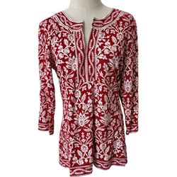 Talbots Red And White Tunic Top 