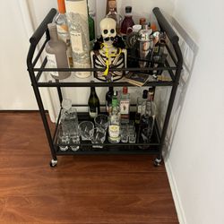 For Sale: Bar Cart with 2-Tier Tempered Glass Shelves and Metal Frame - $50 