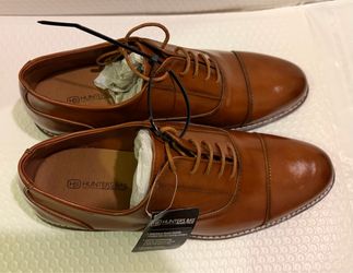 Men's Oxford Dress Shoes Brown Leather Lace Up Size 12 Hunters Bay Brand New .