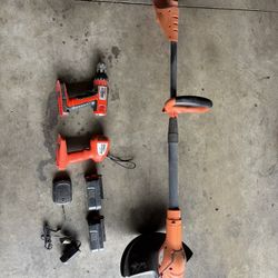 Black & Decker Drill, Flashlight, Weedwacker